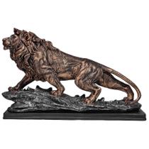 Leão Na Base Imponente Força Poder Dourado Com Prata 38x25 Leão Na Base Imponente Força Poder Dourado Com Prata 38x25