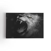 Leão Rugindo Preto e Branco Fotografia Quadro Canvas 60x40cm Leão Rugindo Preto e Branco Fotografia Quadro Canvas 60x40cm