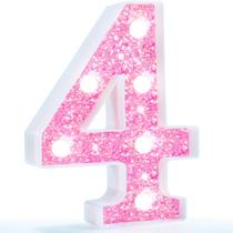 LED alimentado por bateria Pooqla Number Light 4 Pink Glitter LED alimentado por bateria Pooqla Number Light 4 Pink Glitter