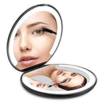 LED iluminado Travel Makeup Mirror dobrável, espelho de vaidade de dupla face com luzes portátil compacto iluminado dobrável espelho cosmético de mesa, 1x/5x ampliando espelhos de bolso portáteis (atualização 2021)