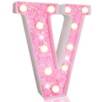 LED Marquee Letter Lights Pooqla Pink Glitter V para meninas LED Marquee Letter Lights Pooqla Pink Glitter V para meninas