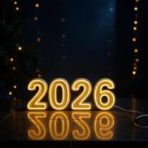 Led Neon 2026 para Festa Feliz Ano Novo Pequeno 46x20cm Led Neon 2026 para Festa Feliz Ano Novo Pequeno 46x20cm