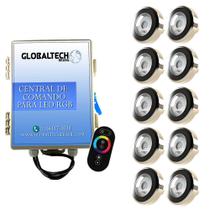 Led Piscina - Kit 10 Led Tholz 9W Inox RGB + Central + Controle Touch