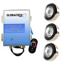 Led Piscina - Kit 3 Led Tholz 9W Inox RGB + Central + Controle Touch