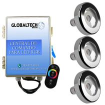 Led Piscina - Kit 3 Tholz Inox RGB 18W + Central + Controle Touch