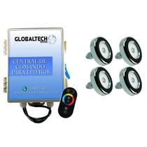 Led Piscina - Kit 4 Led Tholz 6W Inox RGB + Central + Controle Touch