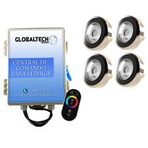 Led Piscina - Kit 4 Led Tholz 9W Inox RGB + Central + Controle Touch
