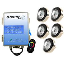 Led Piscina - Kit 5 Led Tholz 9W Inox RGB + Central + Controle Touch