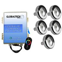 Led Piscina - Kit 5 Tholz Inox RGB 18W + Central + Controle Touch