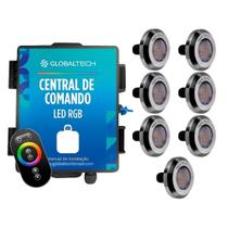 Led Piscina - Kit 7 Tiny Led INOX RGB com Central e Controle Touch