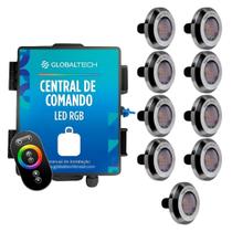 Led Piscina - Kit 9 Tiny Led INOX RGB com Central e Controle Touch
