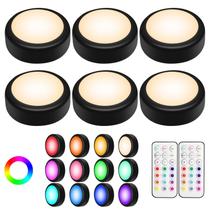LED Puck Lights Alivation AA-1066 com controle remoto, pacote com 6 LED Puck Lights Alivation AA-1066 com controle remoto, pacote com 6