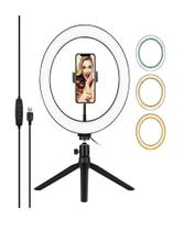 Led Ring Light Completo Com Tripé E Suporte Cel 10 26cm Led Ring Light Completo Com Tripé E Suporte Cel 10 26cm