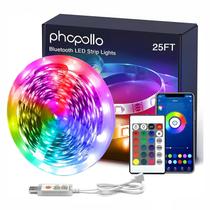 LED Strip Light Phopollo de 25 pés com controle remoto e aplicativo, sincronização de música