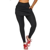 Legging Blackout Vih Triny Com Saia e Bolso Moda Fitness Cintura Alta Preto