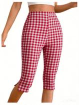 Legging capri feminina de cintura alta Verdusa, vermelho multicolorido, tamanho L