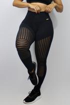 Legging Cintura Alta Fitness Preta Tule - Print