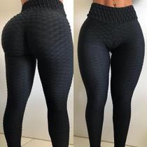 Legging de academia bolha brocada disfarça celulites tecido suplex macio