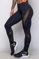 Legging feminina tamanho p, preta com detalhes em tule - VIVA