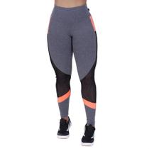 Legging fitness feminina poliamida recortes tela e neon orbis