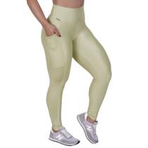 Legging Fitness Feminina Recorte Lateral Bolso Efeito Laminado Orbis