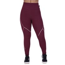 Legging fitness feminina recortes textura relevo poliamida orbis - vinho