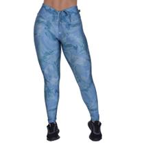 Legging fitness fusô cirrê estampado cós alto cadarço franzido orbis