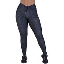 Legging fitness fusô cirrê estampado cós alto cadarço franzido orbis