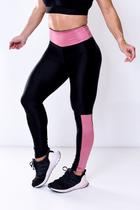 Legging fitness preto com recorte rose Legging fitness preto com recorte rose