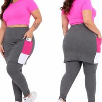 Legging leg Saia Evangélica Plus Size Feminina Academia Fitness Com bolso Zero Transparência Sulpex Grossa do M ao G3
