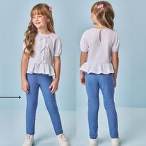 Legging Menina Cinti em Molecoton Denim c/ Strass Azul Médio Tamanho:3Cor:Igual da foto