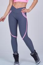 Legging Poly Steep Empina Bumbum Grafite Com Rosa
