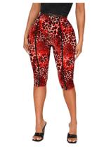Legging RoseSeek Y2K com estampa de leopardo, mesh, cropped capri, vermelho