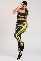 Legging Shape Press Preta com Amarelo Neon Legging Shape Press Preta com Amarelo Neon