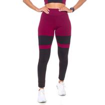 Legging Suplex Recorte Cintura Alta Vinho/Preto Feminino Academia