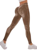 Leggings Bibabiba Faux Jeans Jeggings Scrunch Butt Lift Coffee