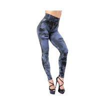 Leggings De Cintura Alta, Slim Fit, Imitação Jeans, Para Mulheres, Sexy, Com Efeito Push-up, Para