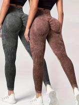 Leggings de Yoga para Mulheres - Conjunto 2 Peças com Estampa Tie Dye e Controle de Barriga