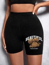 Leggings Femininas De Alta Elasticidade, Macias E Finas, Com Estampa Gráfica De Urso De Pelúcia,