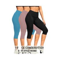 Leggings Femininas De Cintura Alta Capri Com Controle De Barriga Para Yoga E Corrida, Pacote Com 3,