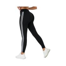 Leggings Femininas De Cintura Alta Super Macias Com Listras, Calças Justas Para Exercícios E Corrida