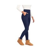 Leggings Femininas De Veludo Quente E Grosso De Cintura Alta Com Bolsos, Calças Casuais Para