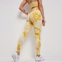 Leggings Femininas Tie Dye Amarelas - Sem Costura - Até o Tornozelo