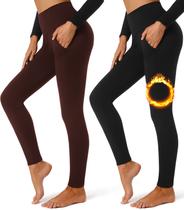 Leggings FULLSOFT forradas de lã com bolsos femininas, pretas de inverno