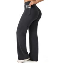 Leggings JGS1996 de perna reta com bolsos para mulheres pretas