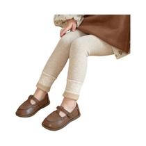 Leggings Para Meninas Com Forro De Fleece, Quentes E Em Cores Sólidas, Outono 2024