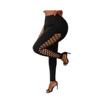 Leggings plus Size Femininas De Cintura Média Com Padrão De Grade Falsa Recortada, Calças Leggings plus Size Femininas De Cintura Média Com Padrão De Grade Falsa Recortada, Calças