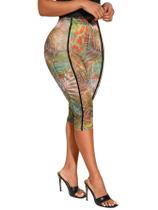 Leggings RoseSeek Y2K Leopard Mesh 3/4 de comprimento verdes GG femininas Leggings RoseSeek Y2K Leopard Mesh 3/4 de comprimento verdes GG femininas