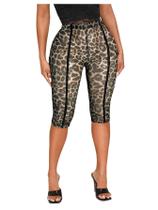 Leggings RoseSeek Y2K Leopard Mesh cortadas 3/4 em marrom ferrugem Leggings RoseSeek Y2K Leopard Mesh cortadas 3/4 em marrom ferrugem