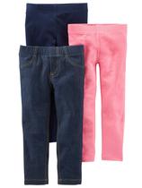 Leggings Simple Joys by Carter's Girls, pacote com 3 unidades, azul marinho/rosa/jeans, 3T Leggings Simple Joys by Carter's Girls, pacote com 3 unidades, azul marinho/rosa/jeans, 3T